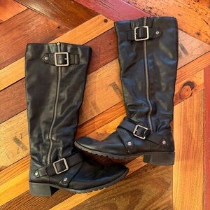 Kohl's Black Knee-High Riding Motorcycle Boots with Buckle Detail women’s 10